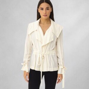 Ellen Tracy Women’s Linen Jacket  16 Ivory  Long Sleeve Belted Lightweight 1431